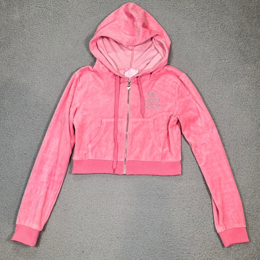 Dolls Kill My Little Pony Velour Cropped Track Jacket Women's M Pink Rhinestone - Picture 3 of 14